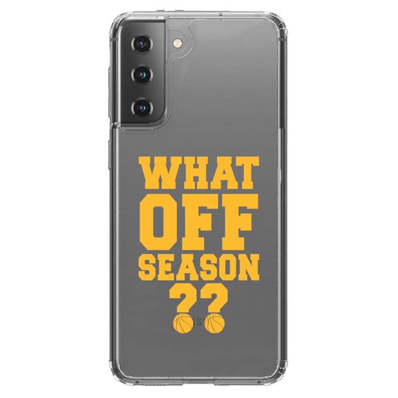 DistinctInk Clear Shockproof Hybrid Case for Galaxy S21  PLUS 5G (6.7" Screen) - TPU Bumper Acrylic Back Tempered Glass Screen Protector - What Off Season? Basketball