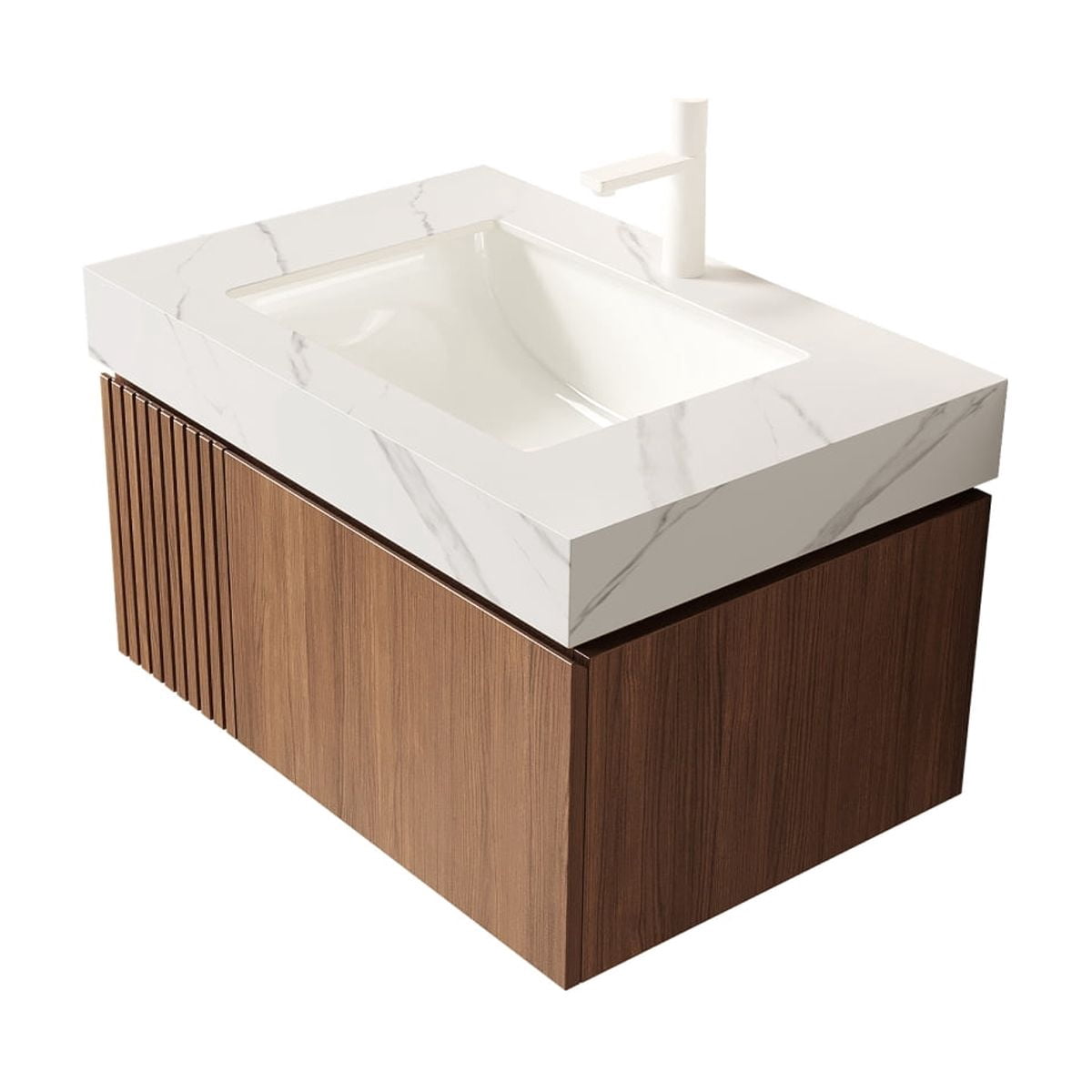 30 Inch Carrara White Sintered Stone Countertop Undermount Ceramic Basin 1 Pre Drilled Faucet Hole No Cabinet