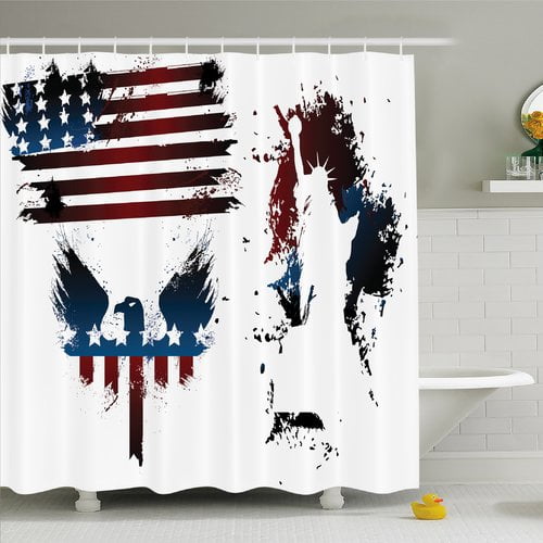 Waterproof Fabric Shower Curtain Set American Bald Eagle on Grunge Flag Bath Mat