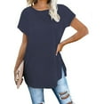 thumbnail image 2 of Timegard Tops for Women Round Neck Drop Shoulder Side Split Blouse Casual Fitting Comfy Shirts Tops, 2 of 5