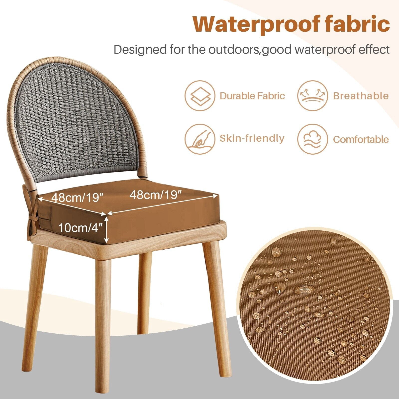 (Set of 2) Outdoor Chair Cushions for Patio Furniture, Waterproof 19" x 19" x 3" Square Patio Chair Seat Cushion with Non-Slip Ties & Handle