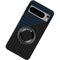 Magnetic Case for Google Pixel 7 Case with Kickstand & Ring Holder, [Compatible with MagSafe] Carbon Fiber Slim Ultra Aramid Fiber Anti-Scratch Shockproof Case, Black&Blue