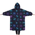 thumbnail image 2 of Oversized Wearable Blanket Hoodie,Neon Controllers Games Icons Black Pattern Sherpa Blanket Hoodie with Super Pockets,Super Warm Fuzzy Pullover for Women & Men, 2 of 6