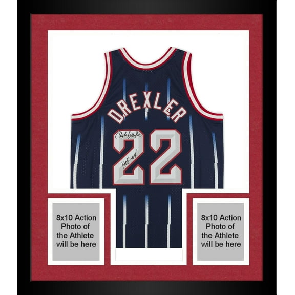 Framed Clyde Drexler Houston Rockets Autographed Navy 1996-97 Mitchell & Ness Replica Jersey - Fanatics Authentic Certified