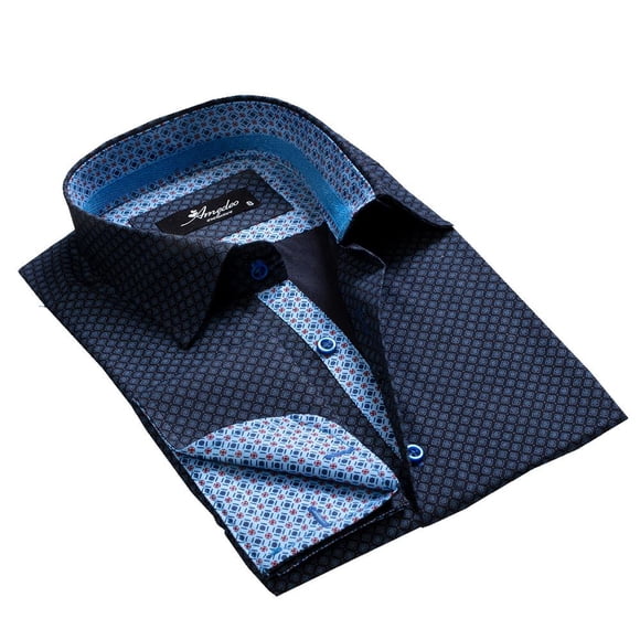 Amedeo Exclusive Slim Bleu Clair pour Hommes Chemises avec Boutons de Manchette - Casual et Formelle, Petite Taille