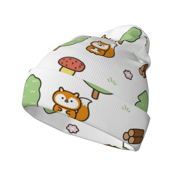 Lsque Tree Squirrel Pattern Knitted Beanie, Unisex Winter Hat, Knit Hat Winter Beanies Thick Fisherman Beanies Cuffed Plain Skull Caps