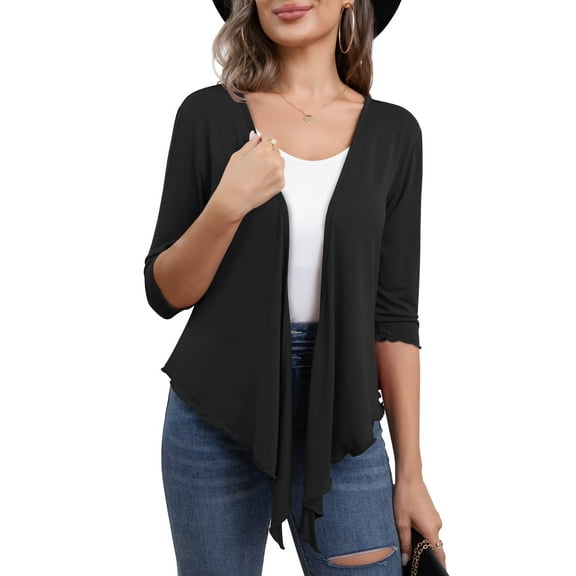 VERABENDI Women's Shrug Cardigan 3/4 Sleeve Cropped Drawstring Waist Crochet Bolero Sweaters,S/M/L/XL/XXL