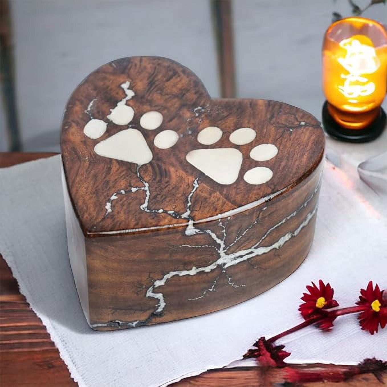 CRAFT INDIA Wooden Heart Shaped Cremation Urn for Pet Ashes, Handmade Mini Memorial Keepsake