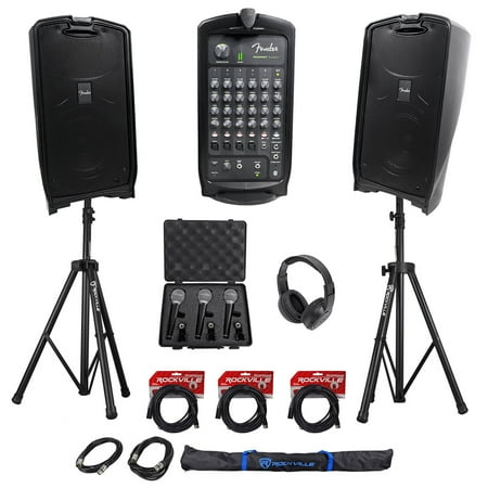 FENDER PASSPORT EVENT 8" Bluetooth PA DJ Speakers w/Mixer+Stands+Mics+Headphones