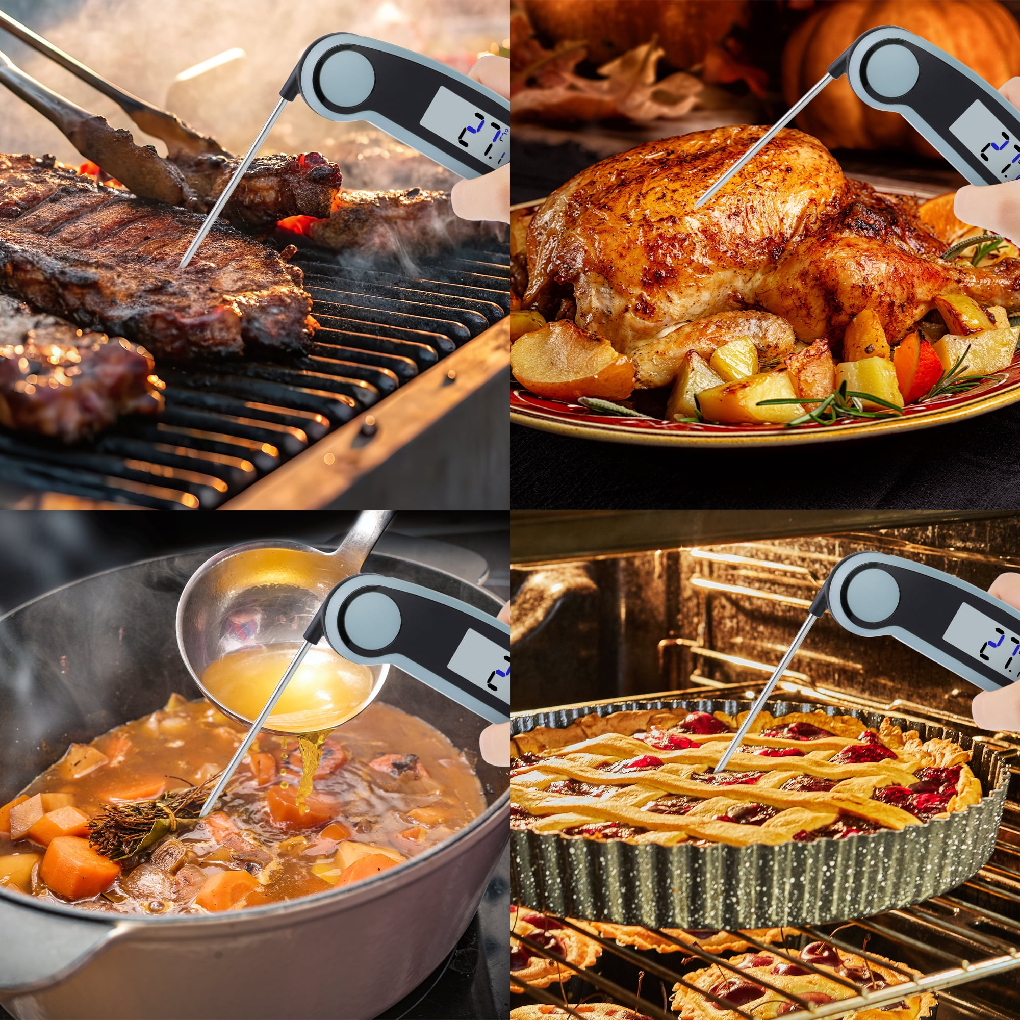 Unique Bargains Digital Meat Instant Read Foldable Cooking Thermometer Blue