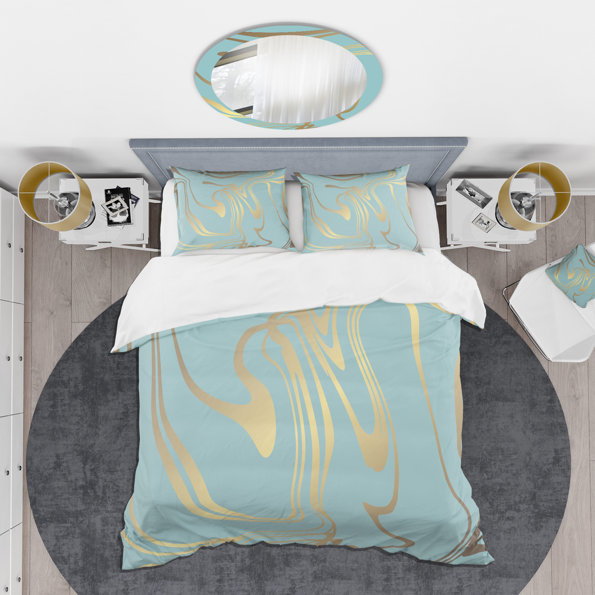 Designart 'Golden Marble Design I' Mid-Century Modern Duvet Cover Set