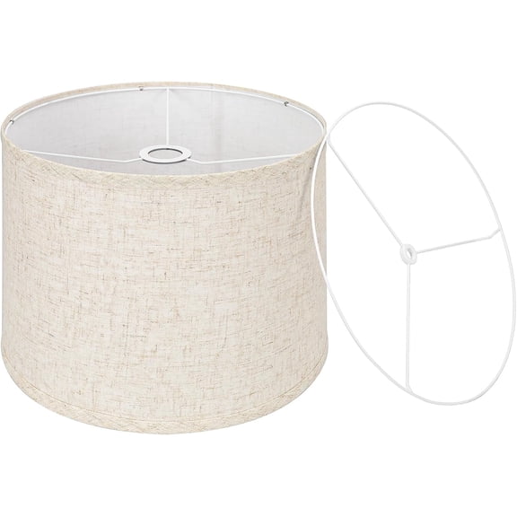 Beige Drum Lamp Shade, 13" Top x 13" Bottom x 10" High, Two Different Top Rings (Spider and UNO Fitter), Lamp Shade for Table Lamps Floor Lamps, Natural Linen Lampshade Replacement, Assembly Required