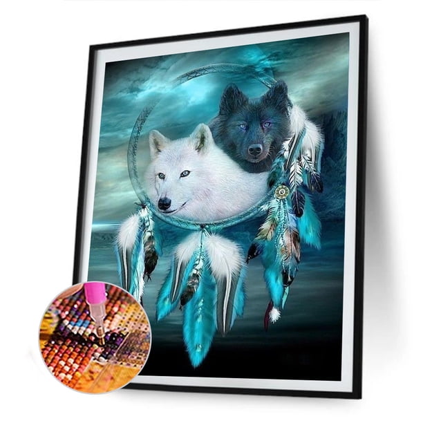Cuadros Decorativos Kit de póster de atrapasueños de lobos 5D con pintura de diamante de taladro redondo completo DIY Sywqhk Nuevos Originales