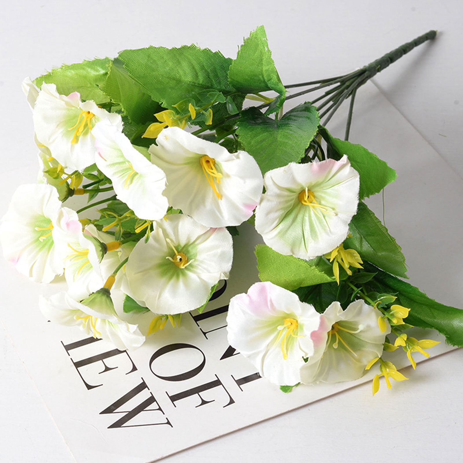 YAHHU 5pcs Simulated Artificial Morning Glory Flowers Bouquet 5 Colors Fade Proof Silk for Home Outdoor Garden Decoration, 15.7 inches / 40 cm