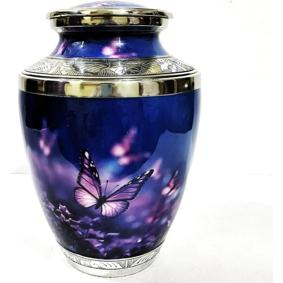10-Inch Butterflies Design Metal Cremation Urn for Human Ashes – Elegant Memorial Urn with Velvet Bag for Adult Ashes, Ideal for Funeral, Burial, or Home Display
