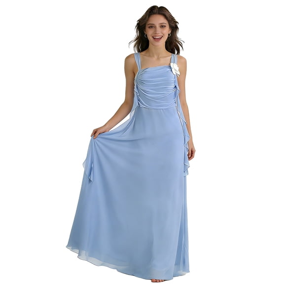 Elegant Long Formal Wedding Guest Dresses for Women Ruched Bodycon Maxi Evening Gown with Floral Shoulder Detail Cocktail Party Dress