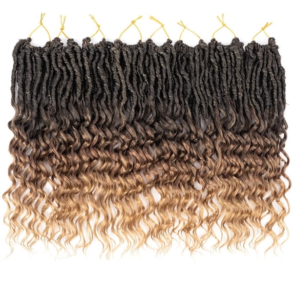 WEIF-12 Inch Goddess Locs Crochet Hair 8 Packs New Soft Faux Locs Crochet Braids Deep Wave Pre Looped Hair Extensions for Black Women(3T3027/8PCS/12inch)