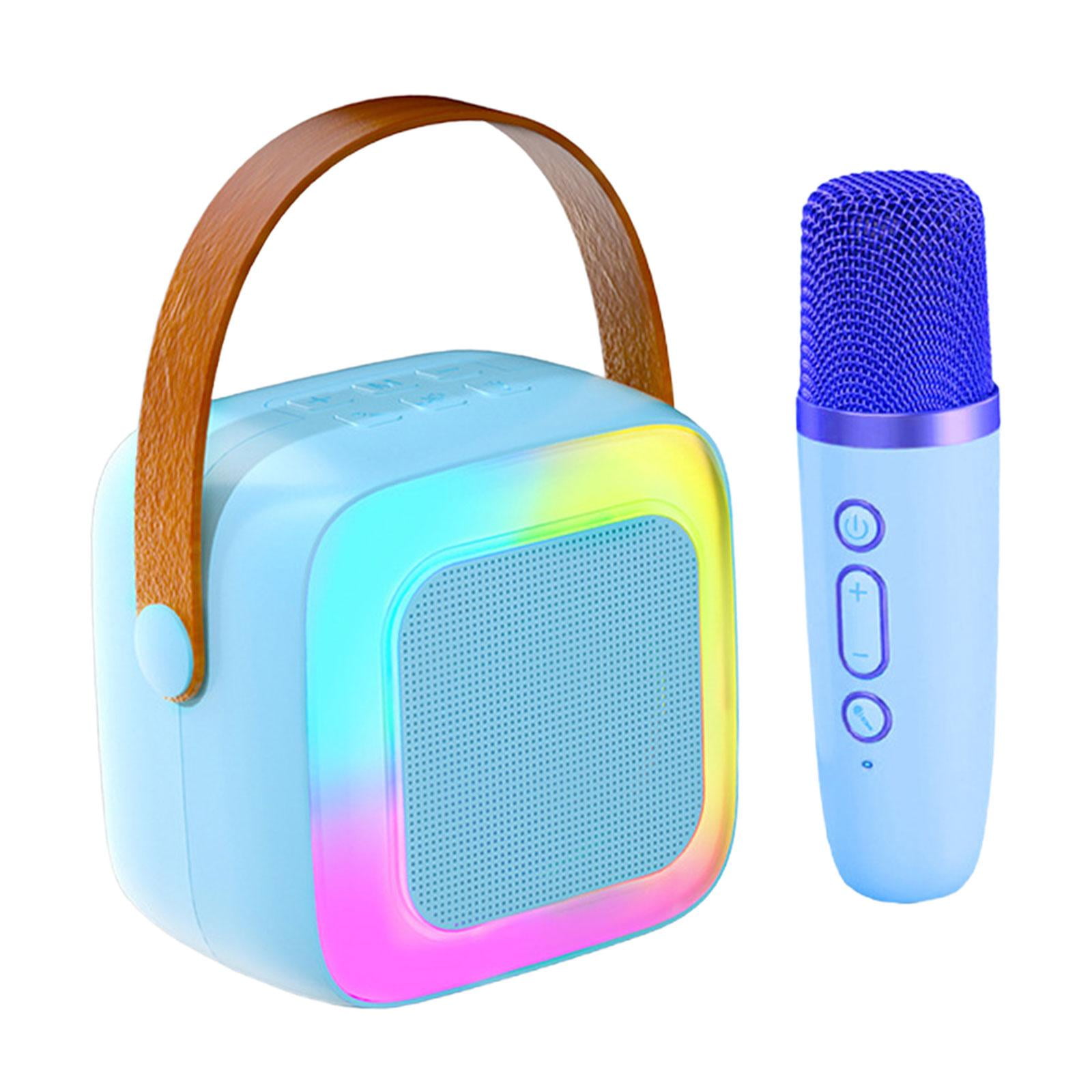 Esquirla Mini Karaoke Machine Gifts with Wireless Mics and Colorful Lights for Family Blue