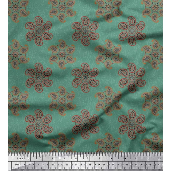 Soimoi Cotton Voile Fabric Leaves & Floral Paisley Printed Craft Fabric by the Yard 56 Inch Wide