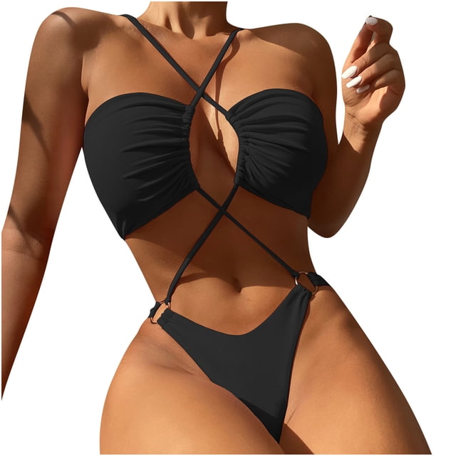 Bikini de traje de baño de cuerpo unido de cintura alta de color sólido sexy multicolor para mujer Fridja nalpqowj52312