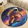 thumbnail image 5 of Astronauts in Space Soft Bedroom Round Area Rug, Washable Cute Nursery Circle Throw Mat, Non-Slip Contemporary Small Low Pile Floor Carpet for Dorm Bedside, 5 of 7