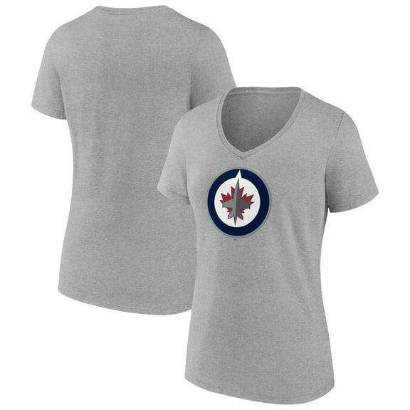 Women's Heather Gray Winnipeg Jets Primary Logo Team V-Neck T-Shirt
