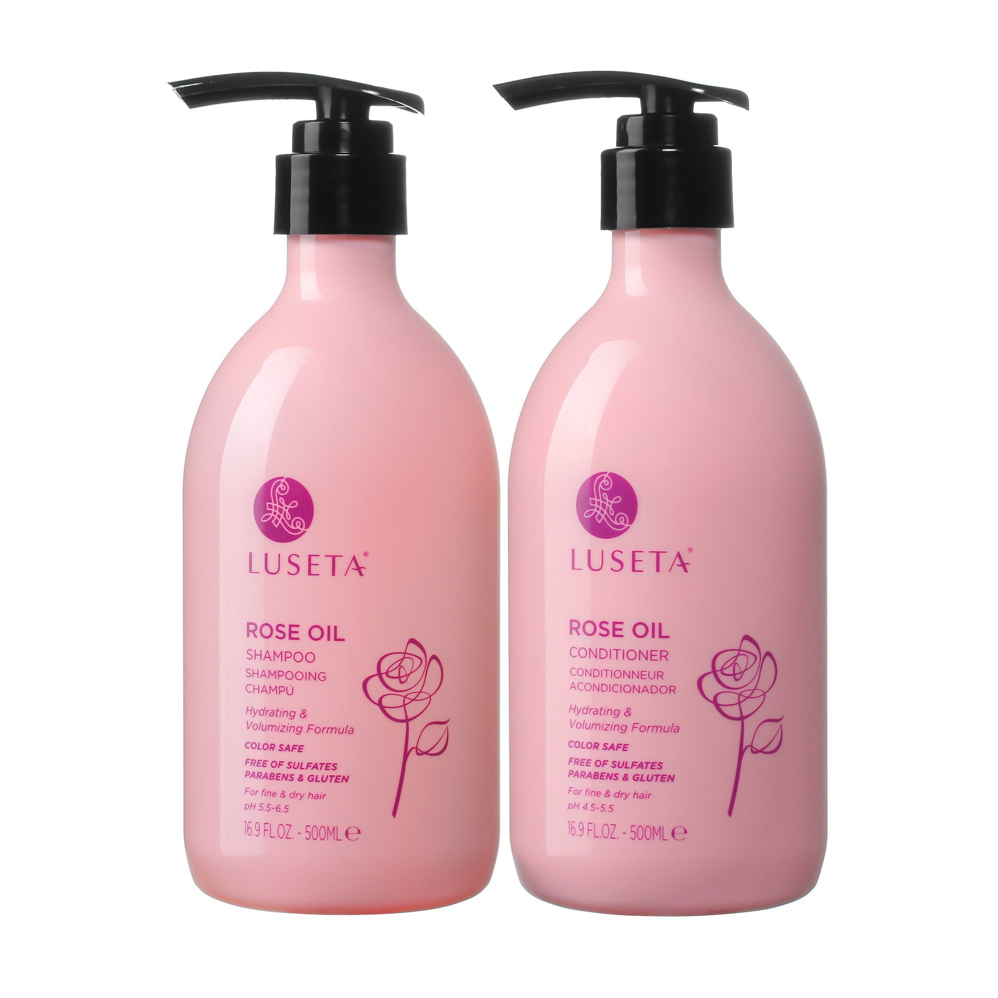 Luseta Rose Oil Shampoo and Conditioner Set 2 x 16.9oz for Fine and Dry Hai...