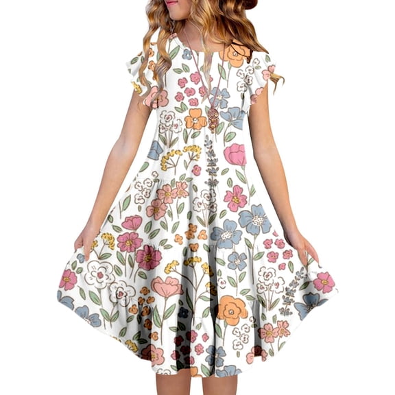 WILLBEST Vestidos Maxi de Mujer Vestidos Florales para Niñas para Verano Playa Piscina Juego Al Aire Libre Cómodo Casual para Niños de 4 A 15 Años 61 160