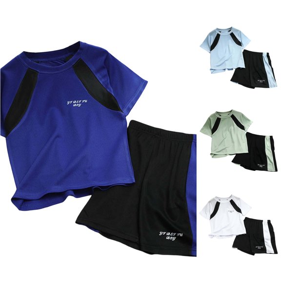 Toddler Boys Summer 2-Piece Outfit Unisex Spring Short Sleeve Sports Tshirt and Shorts Outfits Clothes Size 18-24 Months ,Blue