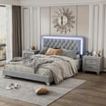 thumbnail image 2 of 3-Pieces Bedroom Sets,Queen Size Upholstered Platform Bed with LED Lights and Two Nightstands-Gray 55AAE, 2 of 9