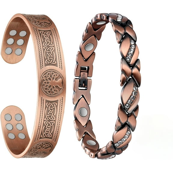 Wollet Pure Copper Bracelets  for Women Men, Magnetic Jewelry Set