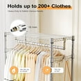 thumbnail image 6 of Heavy Duty Rolling Garment Rack 3 Tiers Adjustable Wire Shelving Clothes Rack with 2 Rods and Side Hooks,Storage Closet Clothing Rack with Wheels Chrome 15.7" D x 29.5" W x 74.5" H, 6 of 15