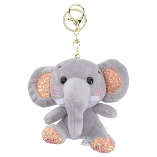 SHISUYAN Plush Elephant Doll Key Holder Pendents Doll Keyring Hanging Ornament For Bag Car Key (Grey)