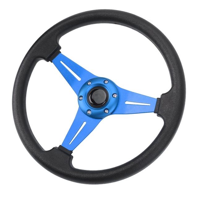 14 Inch Car Steering Wheel, PU Leather Racing Style Universal Fit for 6 Hole Steering Wheel Hub Adapter, Wear Resistant, Comfortable Design, Easy to Install with Screws and Wrench