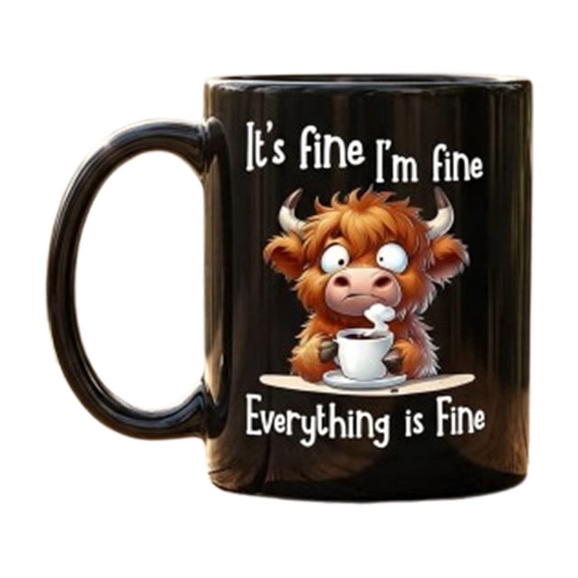 Funny Coffee Mug 11 oz White Ceramic With Stressed Cow Illustration And \