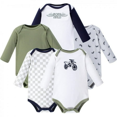 UPC: 0660168557770 | Hudson Baby Infant Boy Cotton Long-Sleeve Bodysuits 5pk  Dirt Bike  0-3 Months