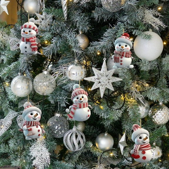 5-Piece Christmas Snowman Hanging Ornaments, 2d Flat Acrylic Cartoon Snowman Ornaments for Indoor Use, Perfect for Christmas Tree, Fireplace, Door, Or Winter Home Party Decorations (White).