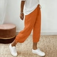 thumbnail image 4 of Busydd Womens Linen Pants Solid Color Calf-Length Drawstring Pants Women Casual Beach Vacation Elastic Waist Capris with Pockets 2XL, 4 of 9