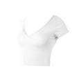thumbnail image 2 of A2Y Women's Ribbed Double V-Neck Short Sleeve Rayon Fitted Crop Top Tee White L, 2 of 5