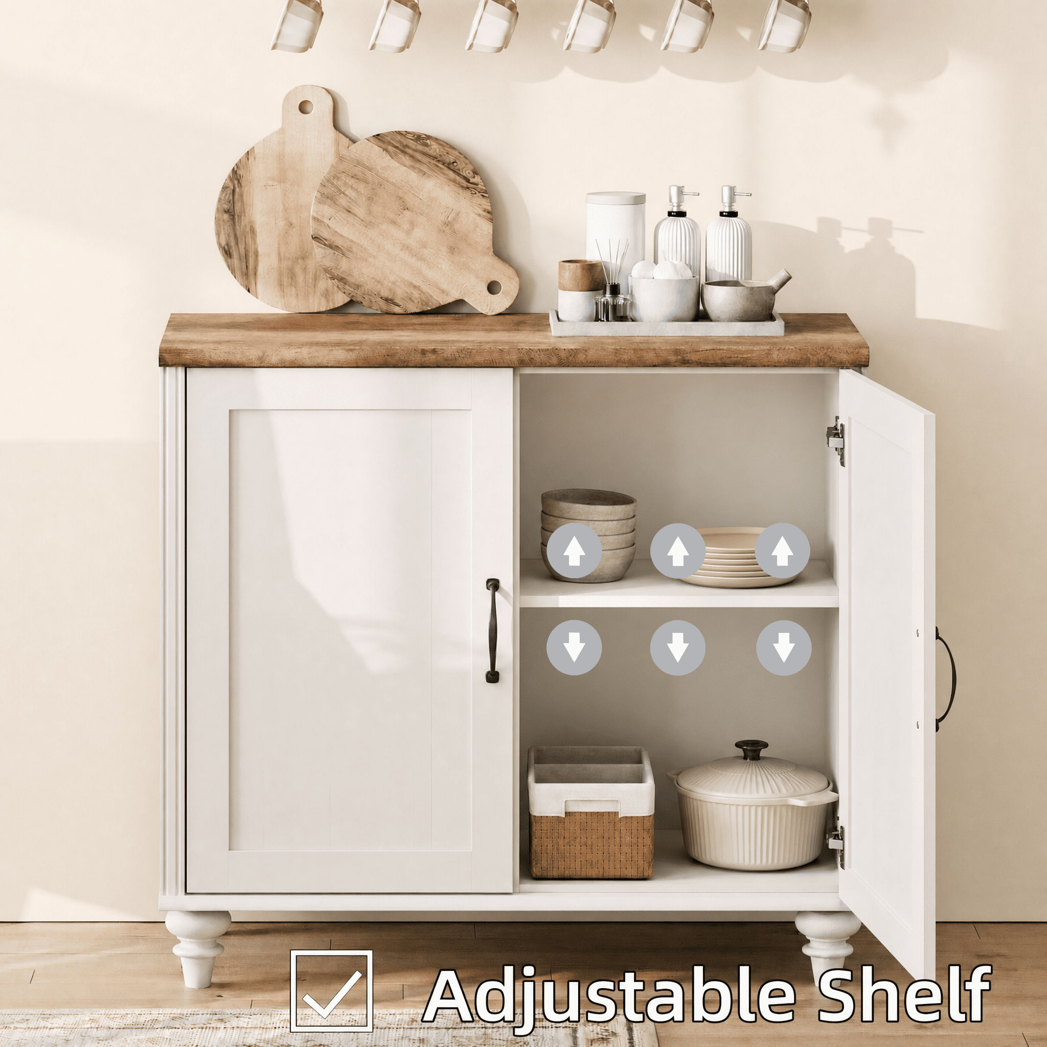 72.1"H × 33.9"W Large Farmhouse Wooden Bookcase with Glass Doors & Shelves, Storage Cabinet Bookcase for Living Room, Bedroom, Home Office & Kitchen, White