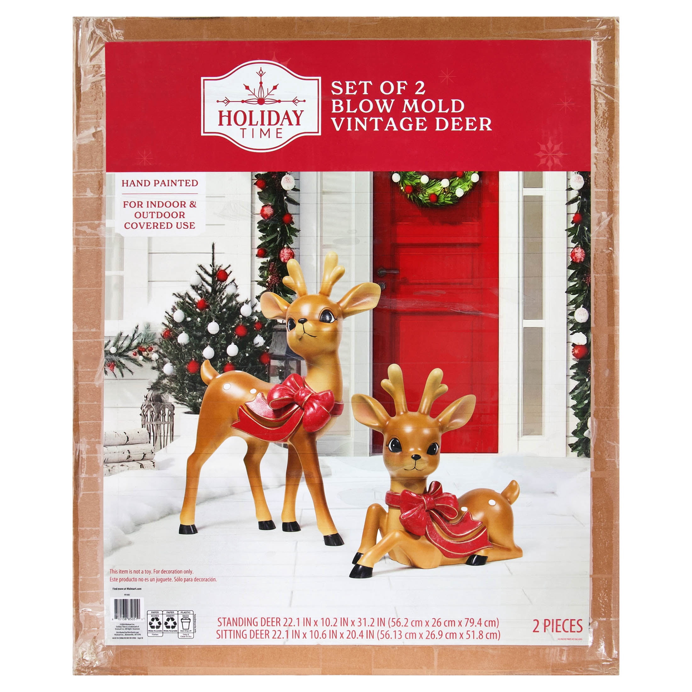 Blow Mold Vintage Deer Indoor/Outdoor Christmas Decoration, Multicolor, Set of 2, by Holiday Time
