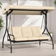 thumbnail image 3 of LAZY BUDDY 3 Person Porch Swing with Adjustable Canopy, Outdoor Patio Swing Chair Convertible 2 in 1 Swing Bed with 2.36'' Thick Cushions for Backyard/Garden/Poolside, 750lbs, 3 of 11