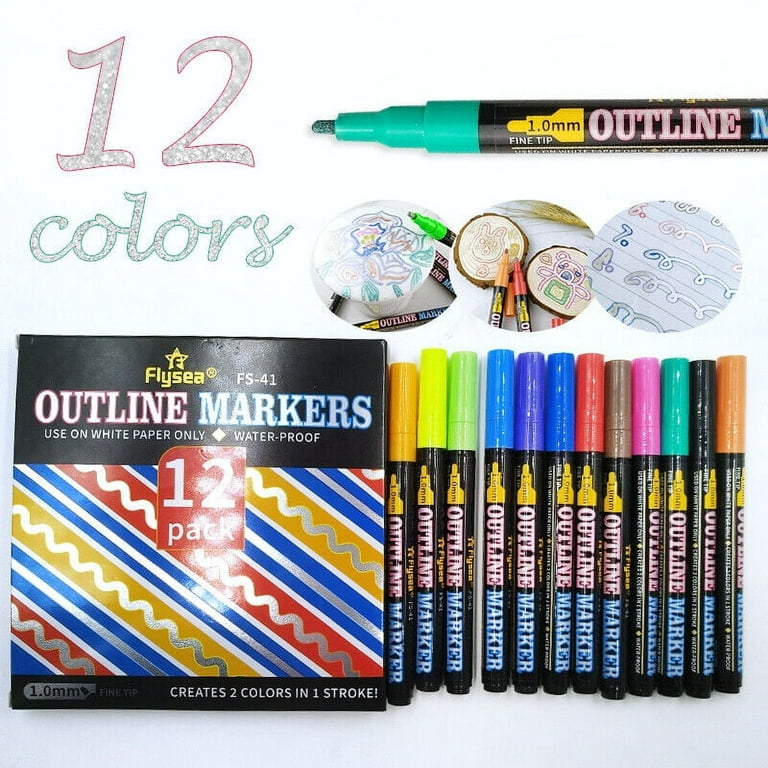5 Pcs Double Line Markers Outline Pens, 12 Colors Self-Markers, 12