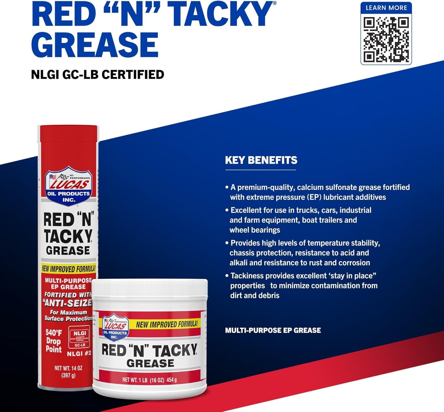 (4 pack) Lucas 10005 Red N Tacky EP Grease Multi-Purpose Lubricant 14 Oz