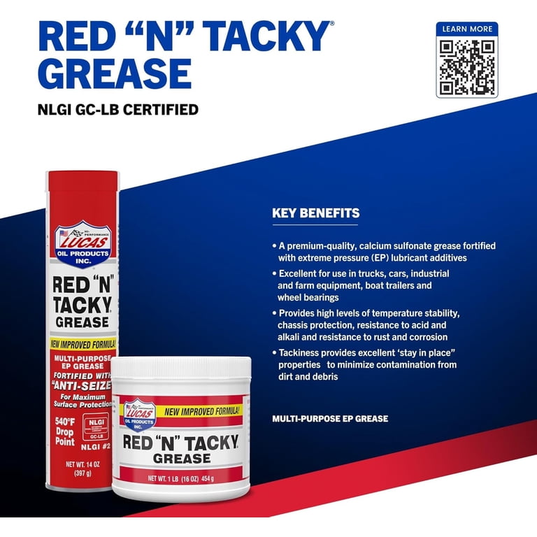 Lucas Oil, Red N Tacky EP Grease, 14 Oz, Multi-Purpose Lubricant