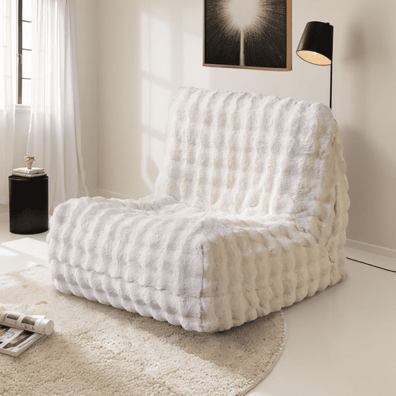 Vcatnet Bean Bag Chair for Adults, Giant Bean Bag Sofa Couch with Memory Foam, Upholstered Lazy Floor Sofa for Living Room, Bedroom, Apartment, White