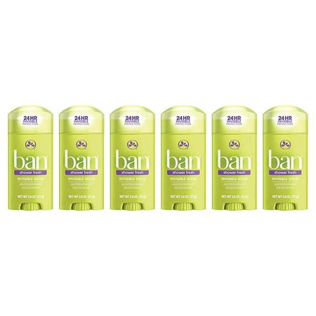 Ban Anti-Perspirant Deodorant Invisible Solid Shower Fresh 2.60 oz (Pack of 6)