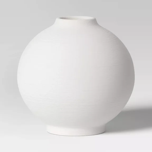 Ceramic Round Textured Vase White - Elegant Bud Vase for Tabletop, Spot Clean, 7.75" Height