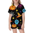 thumbnail image 5 of HAYIMI Girls Halloween Print Short Sleeve Button Lapel Blouse Tops And Shorts Pajamas Kids Nightwear Homewear, 2-3 Years, 5 of 5