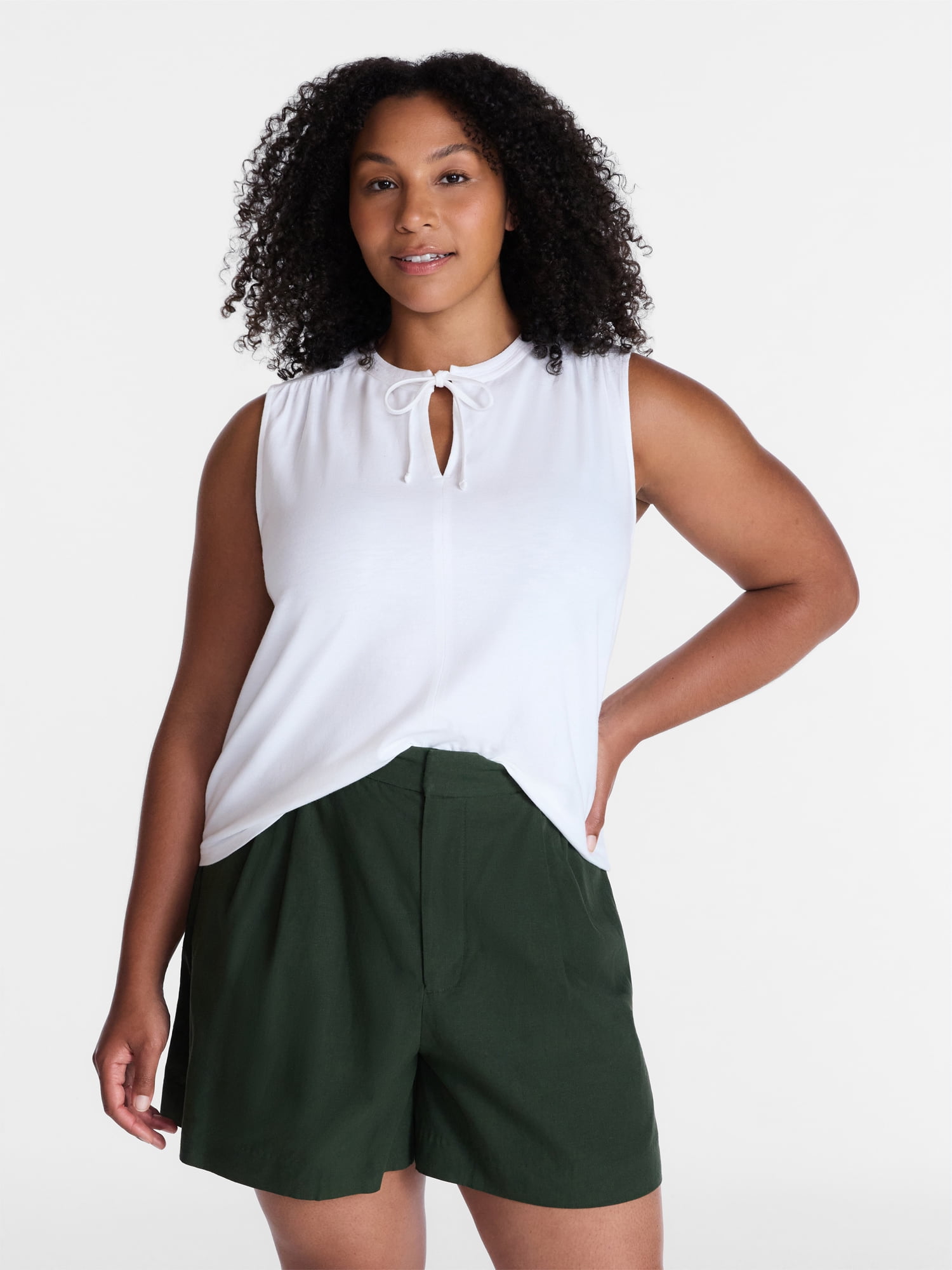 Time and Tru Women’s Tie Front Sleeveless Top, Sizes XS-XXXL